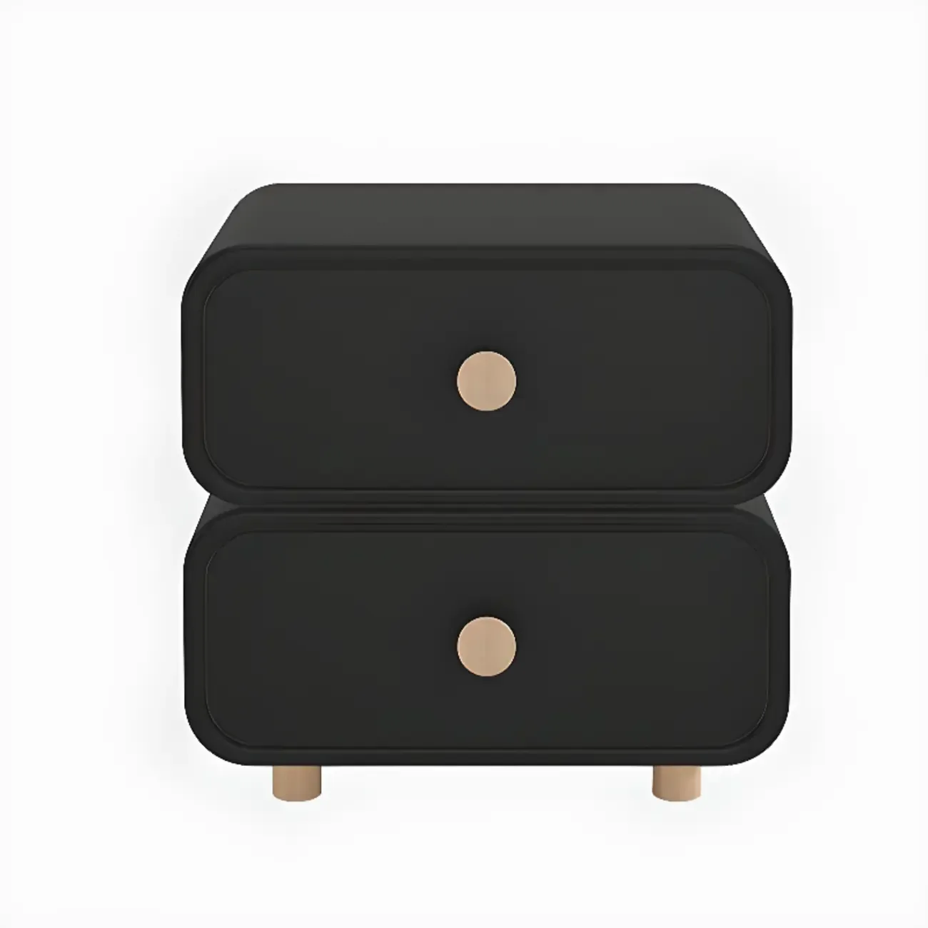 Solid Wood Leather-Top Black 2 Tiers Drawer Nightstand Image - 6