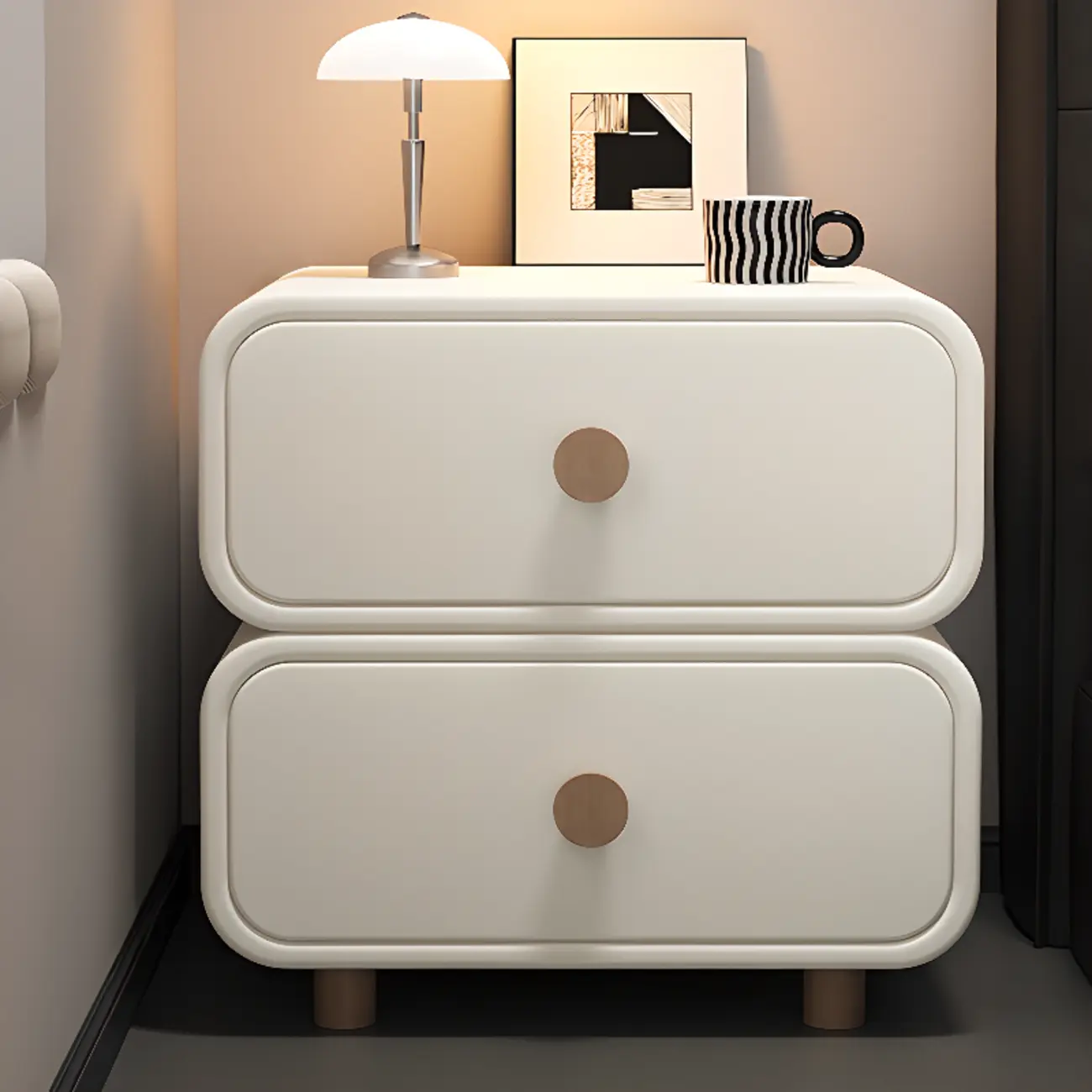 Solid Wood Leather-Top Black 2 Tiers Drawer Nightstand Image - 2 | homeyfad