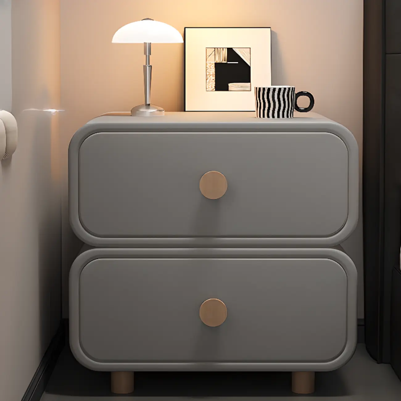 Solid Wood Leather-Top Black 2 Tiers Drawer Nightstand Image - 10 | homeyfad