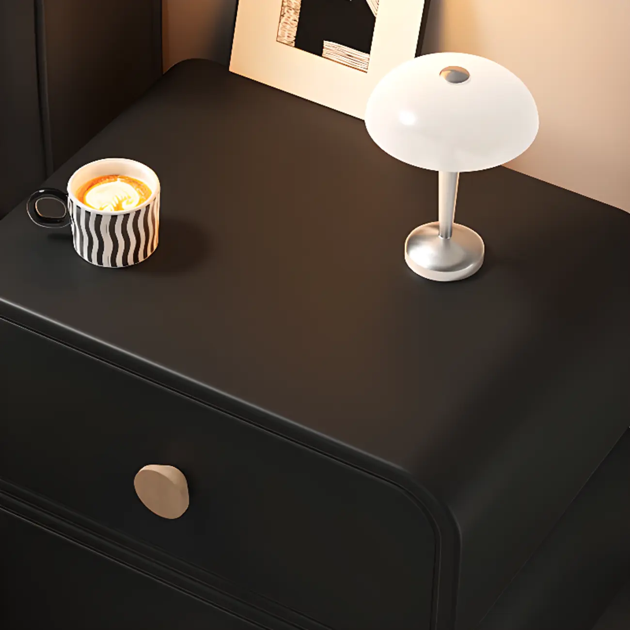 Solid Wood Leather-Top Black 2 Tiers Drawer Nightstand Image - 11 | homeyfad