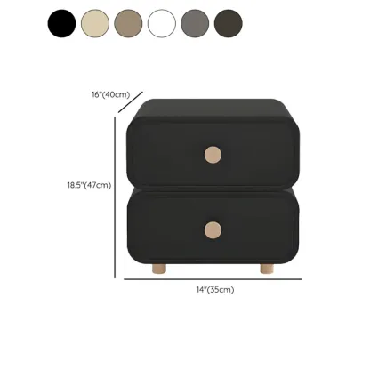 Solid Wood Leather-Top Black 2 Tiers Drawer Nightstand #size