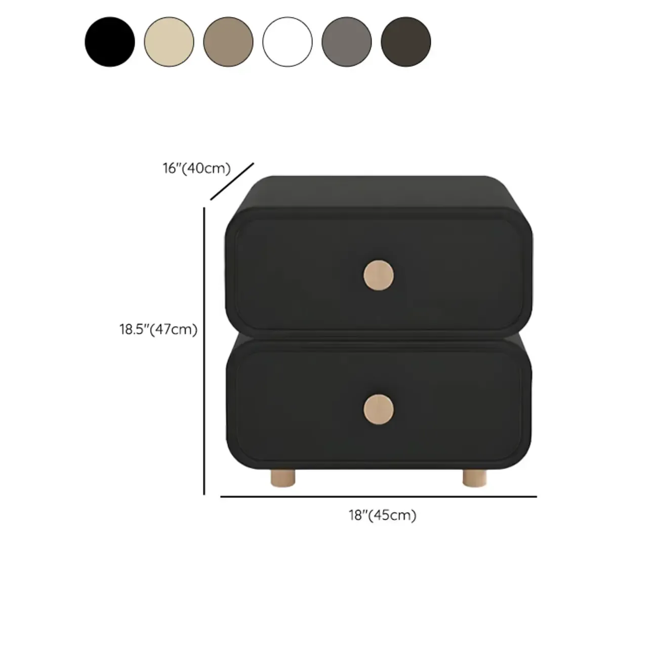 Solid Wood Leather-Top Black 2 Tiers Drawer Nightstand Image - 16