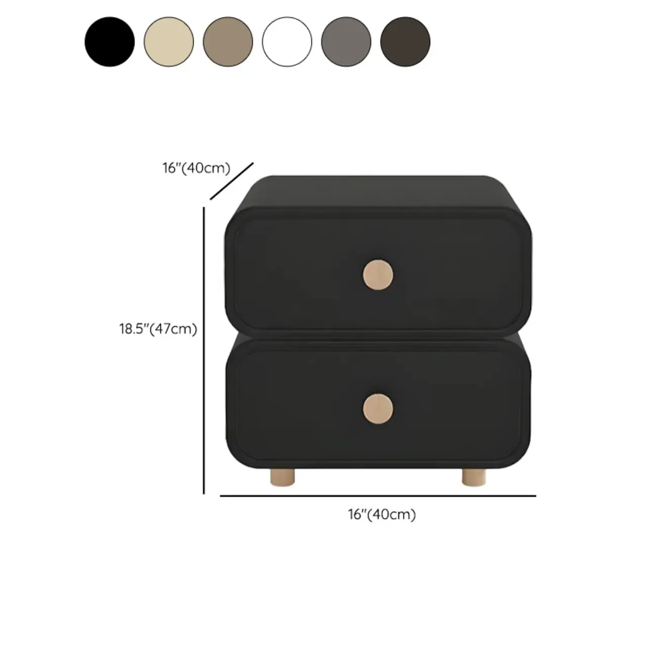 Solid Wood Leather-Top Black 2 Tiers Drawer Nightstand Image - 17