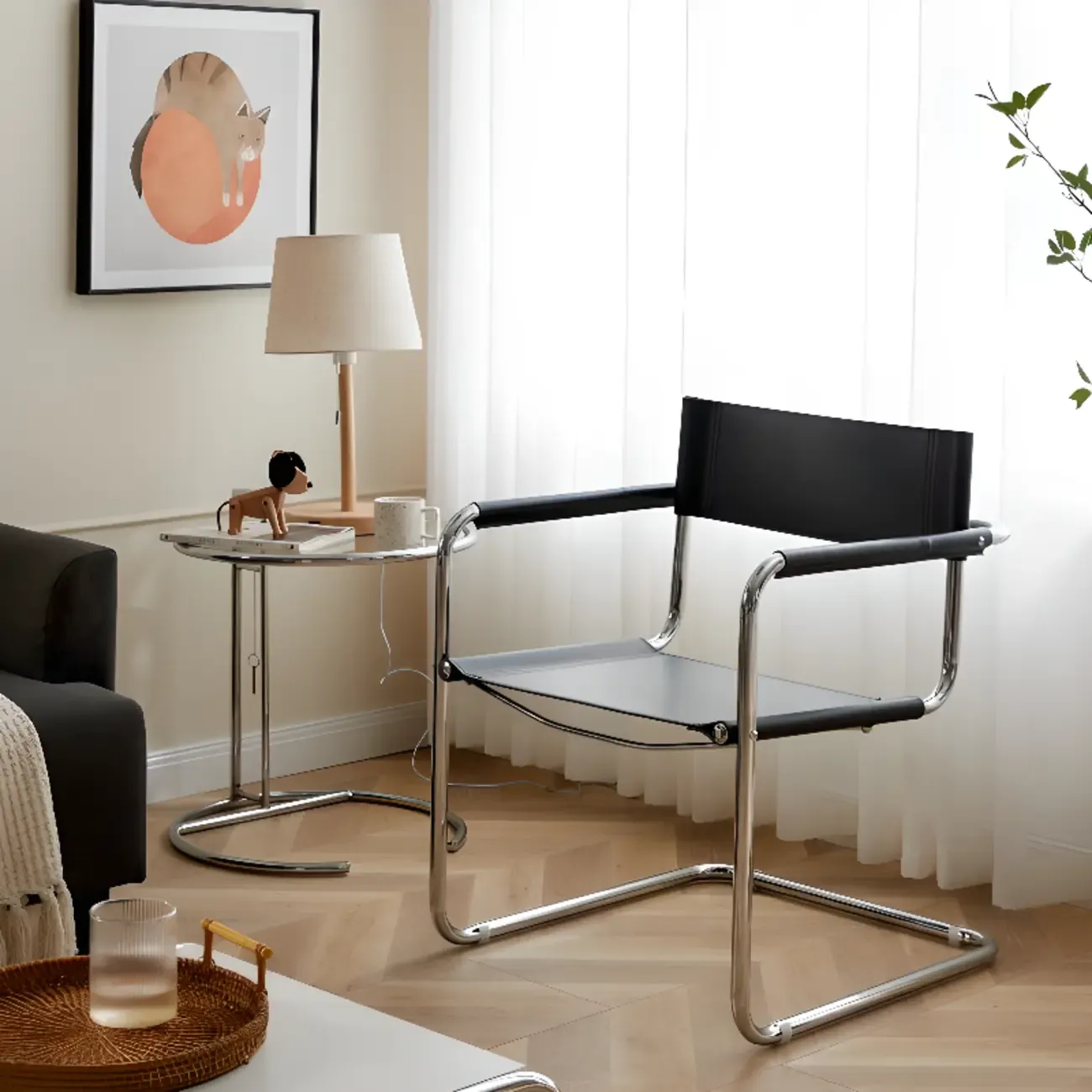 Modern Stainless Steel Open Back Arm Dining Chair Image - 1