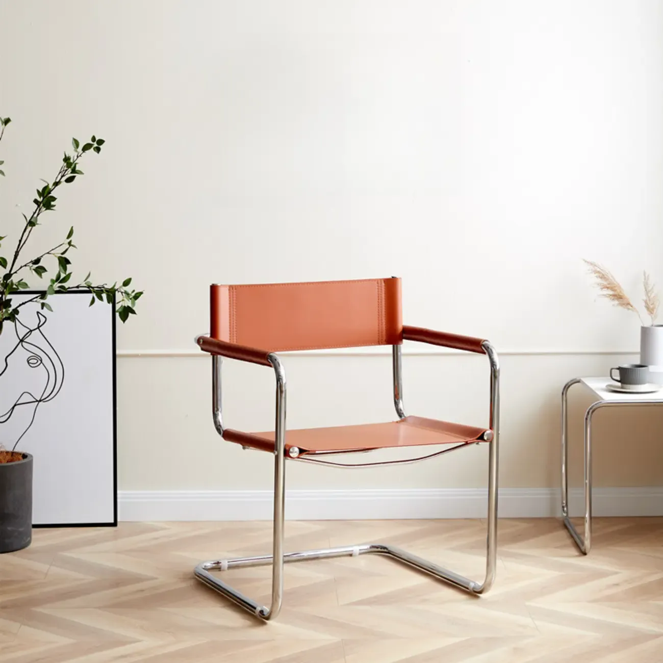 Modern Stainless Steel Open Back Arm Dining Chair Image - 5