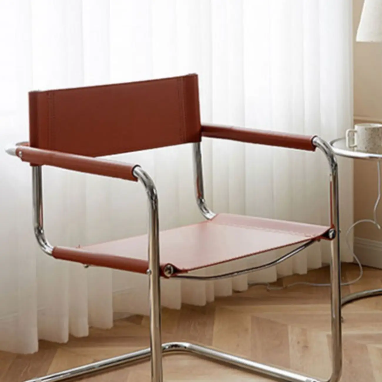 Modern Stainless Steel Open Back Arm Dining Chair Image - 6 | homeyfad
