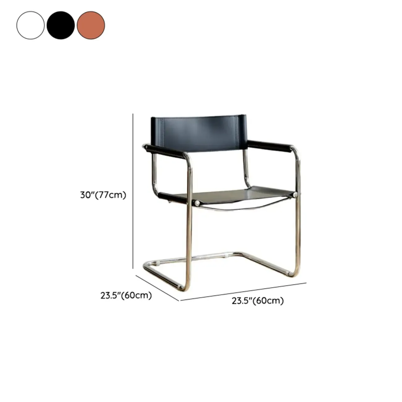 Modern Stainless Steel Open Back Arm Dining Chair #size