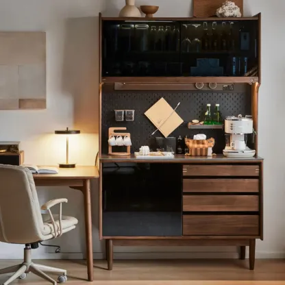 Trendy Wood Brown Slatted Doors Sideboard Pegboard Back Image - 3