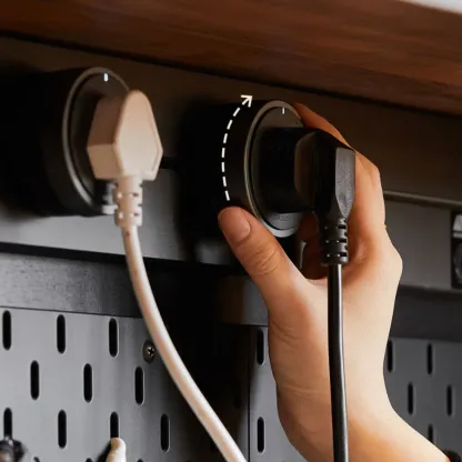 Trendy Wood Brown Slatted Doors Sideboard Pegboard Back Image - 9