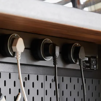 Trendy Wood Brown Slatted Doors Sideboard Pegboard Back Image - 5