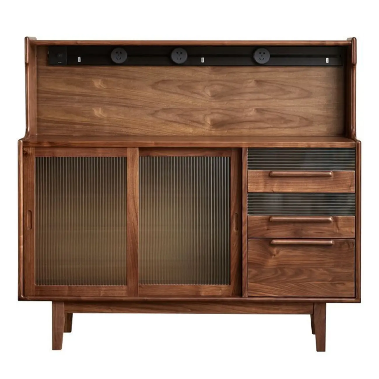 Nordic Walnut Wood Wide Buffet Tablet Sliding Glass Door Image - 6 | homeyfad