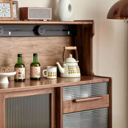 Nordic Walnut Wood Wide Buffet Tablet Sliding Glass Door Image - 5