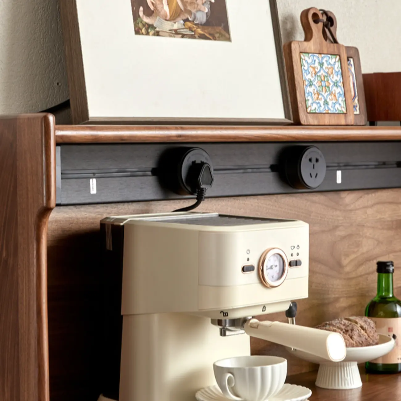 Nordic Walnut Wood Wide Buffet Tablet Sliding Glass Door Image - 7 | homeyfad