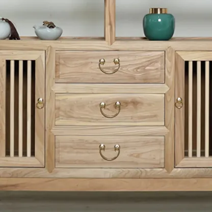 Natural Finish Wood 2-Shelf Sideboard with Drawers Image - 5