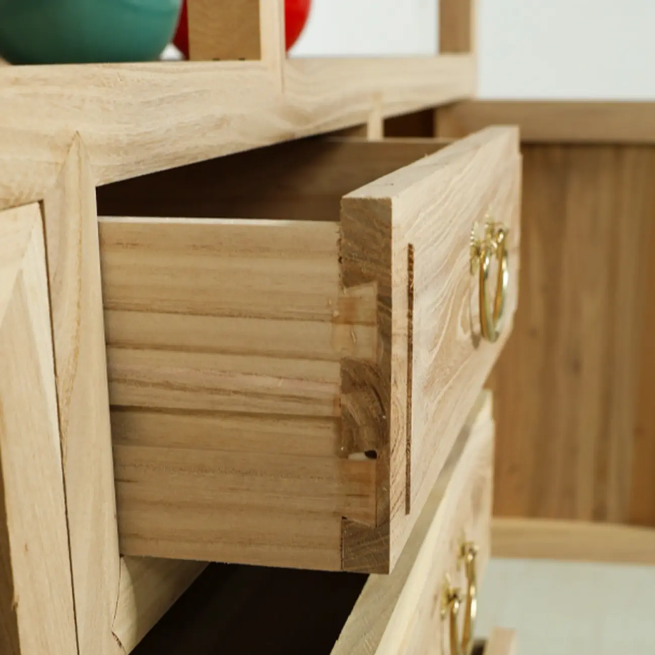 Natural Finish Wood 2-Shelf Sideboard with Drawers Image - 6 | homeyfad
