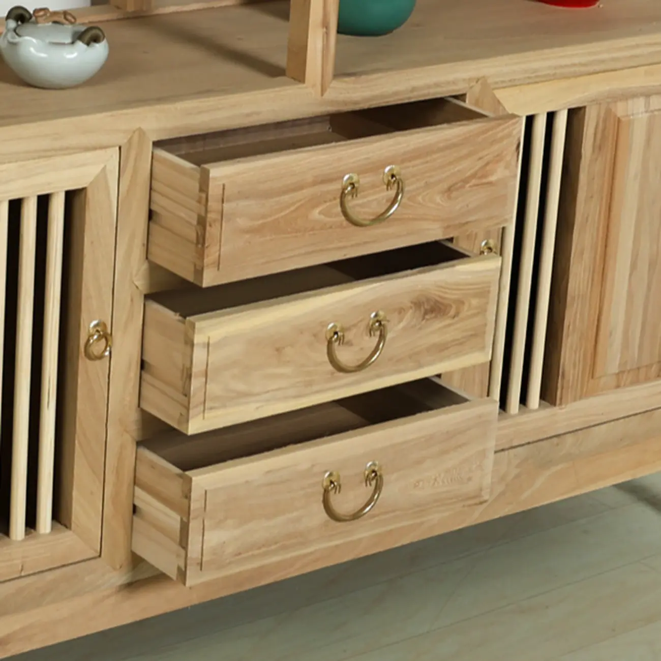 Natural Finish Wood 2-Shelf Sideboard with Drawers Image - 2 | homeyfad