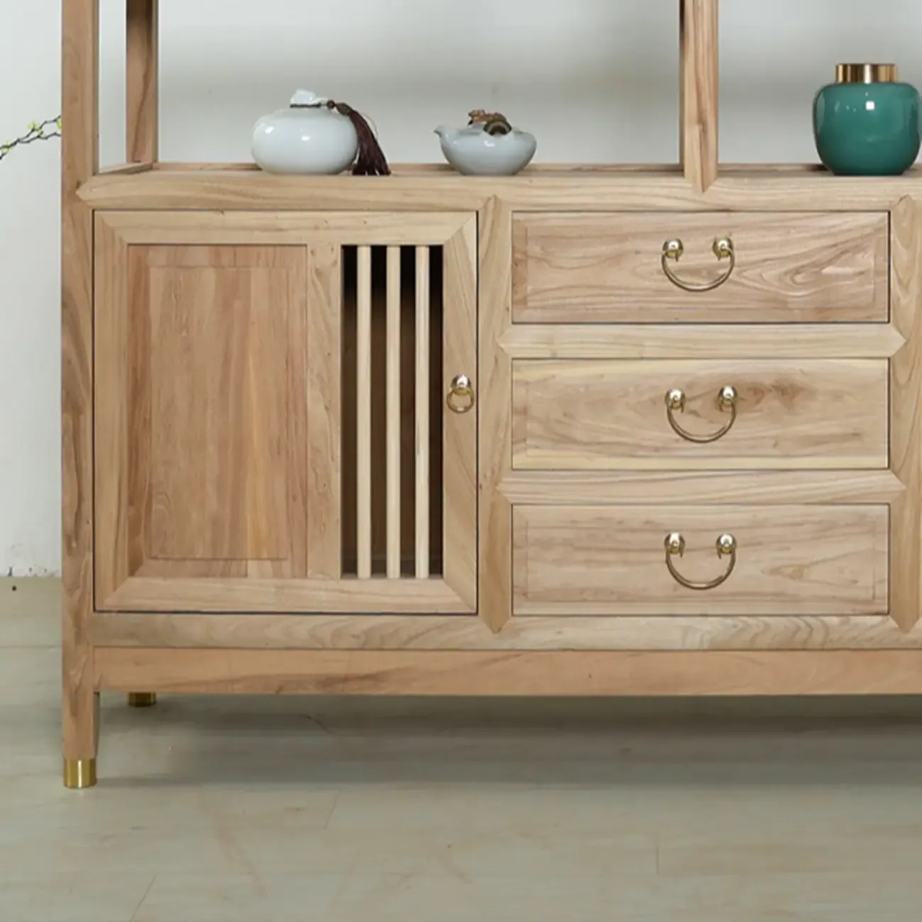 Natural Finish Wood 2-Shelf Sideboard with Drawers Image - 8