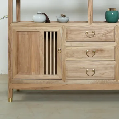 Natural Finish Wood 2-Shelf Sideboard with Drawers Image - 8