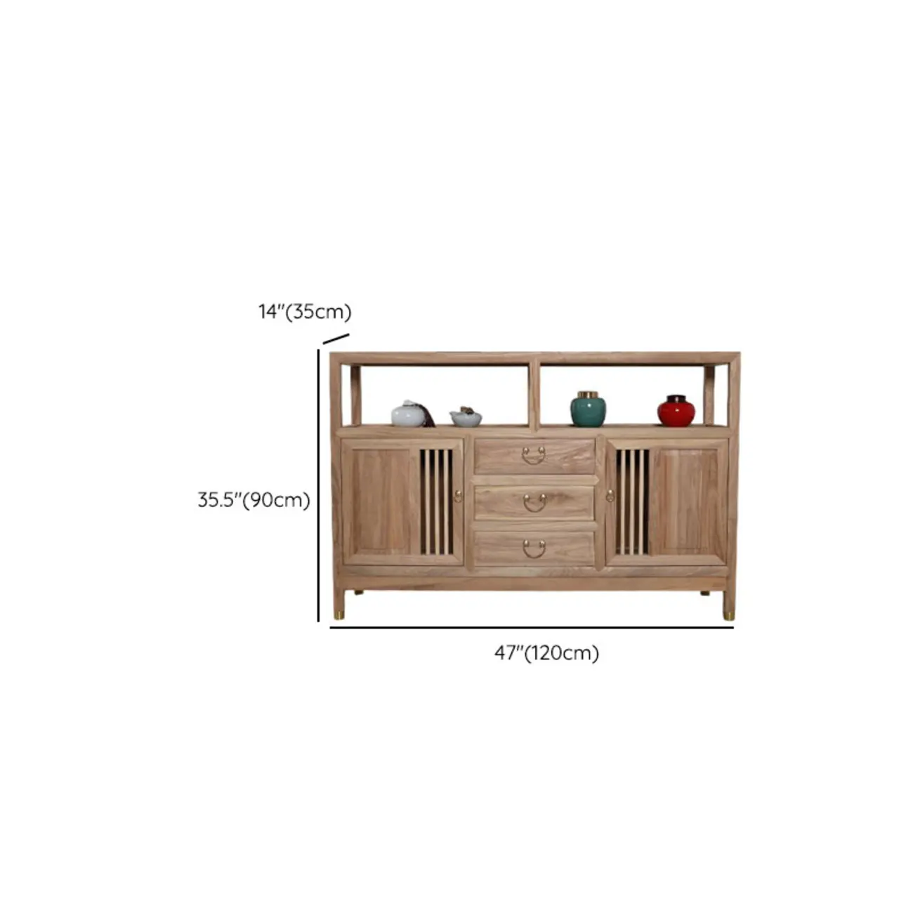Natural Finish Wood 2-Shelf Sideboard with Drawers #size | homeyfad