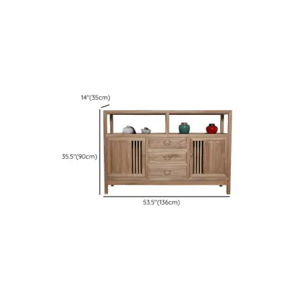 Natural Finish Wood 2-Shelf Sideboard with Drawers Image - 12