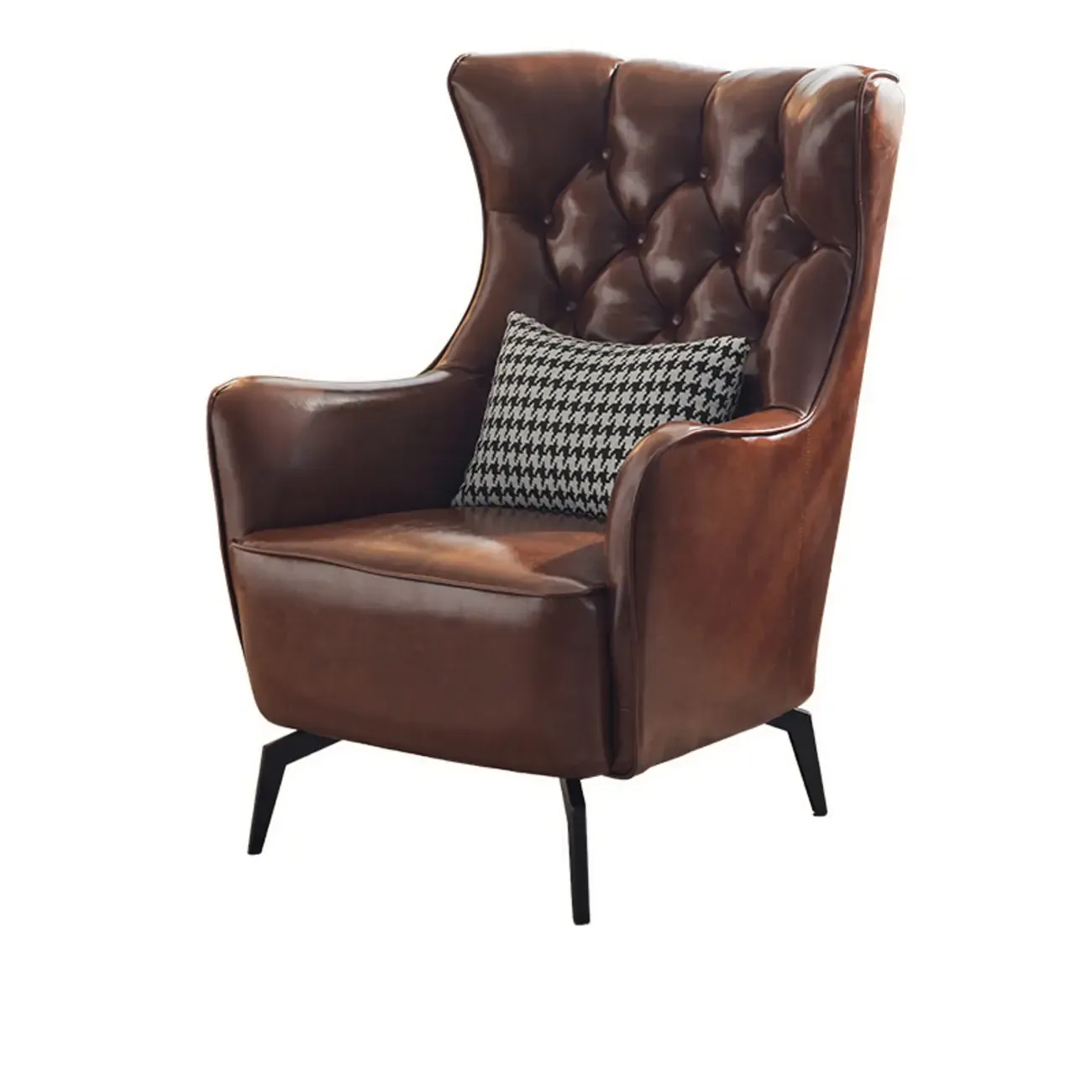 Modern Oiled Leather Tufted Wingback Accent Chair with Arms Image - 2