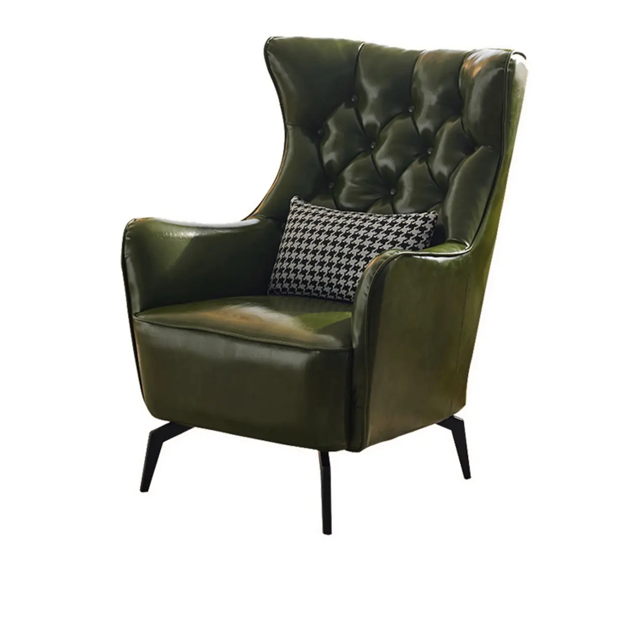 Modern Oiled Leather Tufted Wingback Accent Chair with Arms Image - 3 | homeyfad