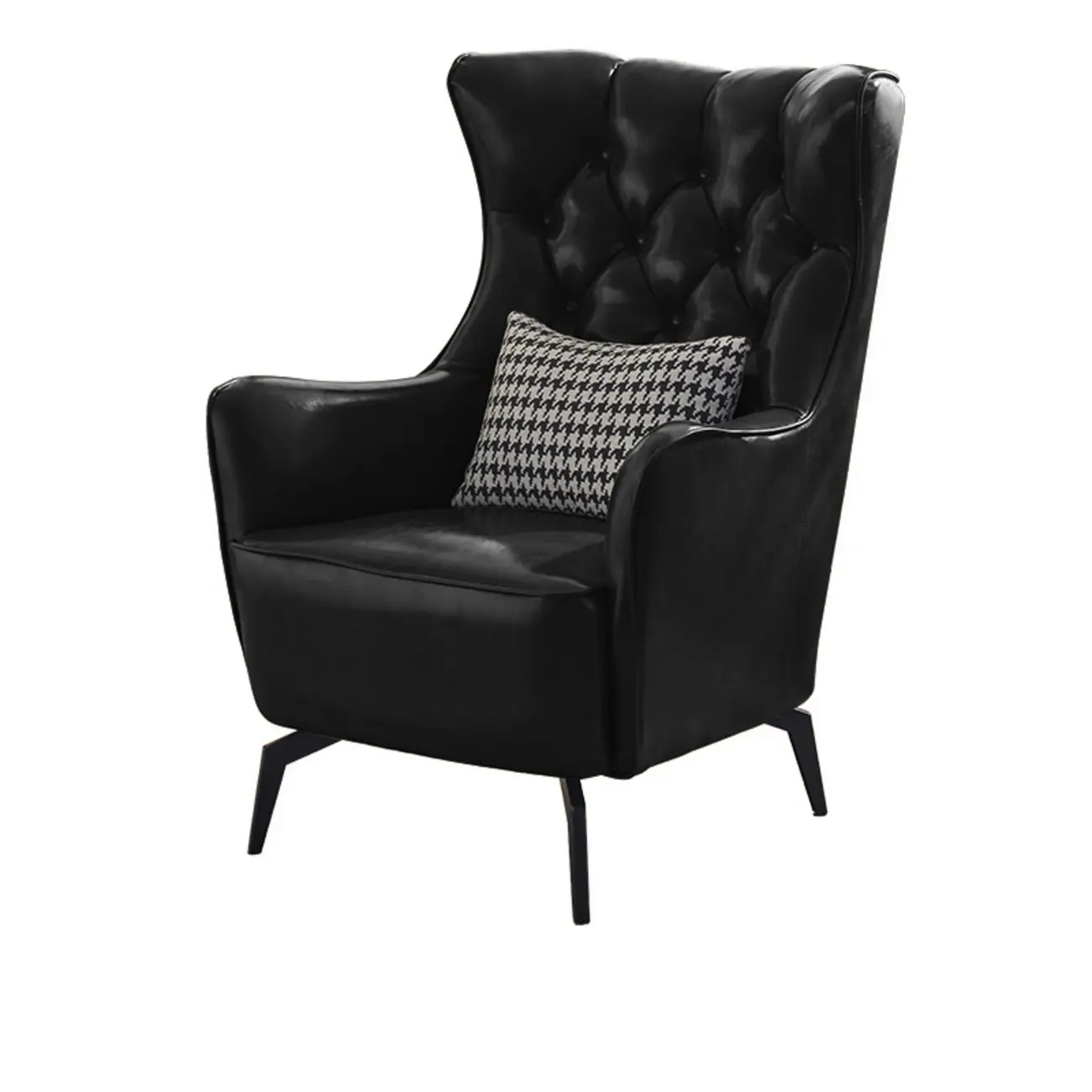 Modern Oiled Leather Tufted Wingback Accent Chair with Arms Image - 5 | homeyfad