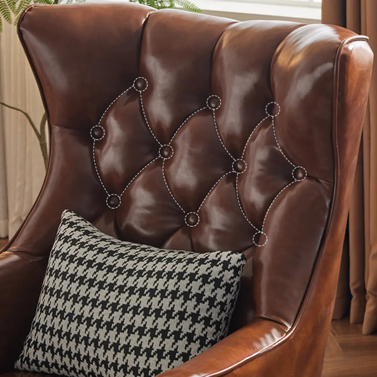 Modern Oiled Leather Tufted Wingback Accent Chair with Arms Image - 6 | homeyfad