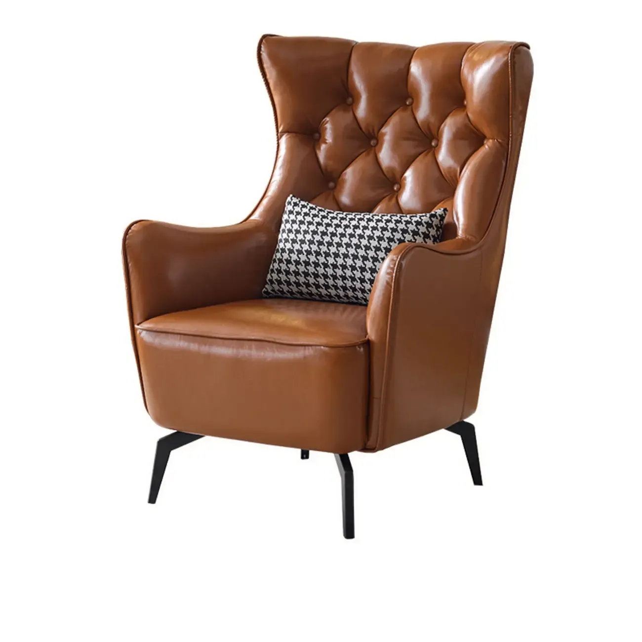 Modern Oiled Leather Tufted Wingback Accent Chair with Arms Image - 7
