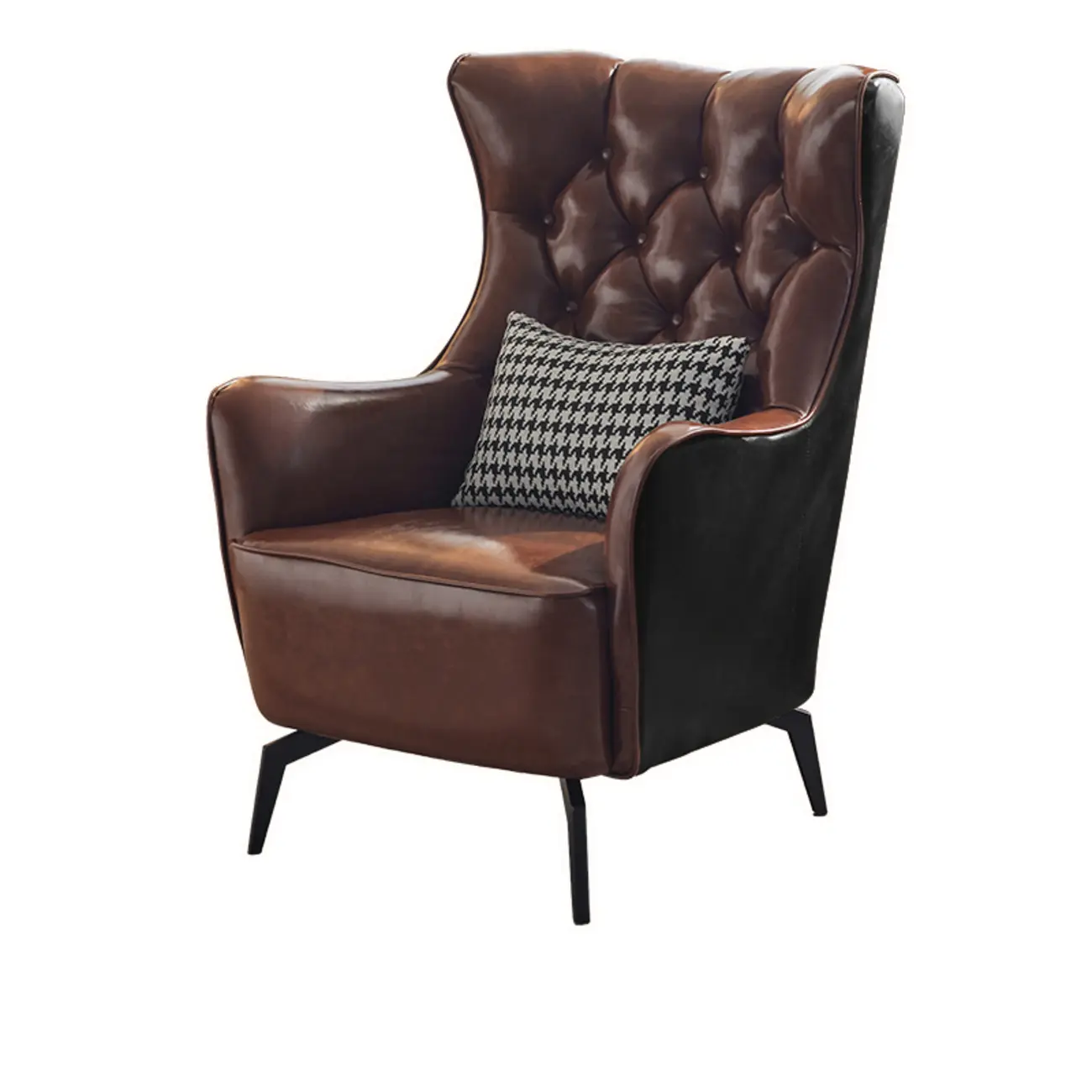 Modern Oiled Leather Tufted Wingback Accent Chair with Arms Image - 9 | homeyfad