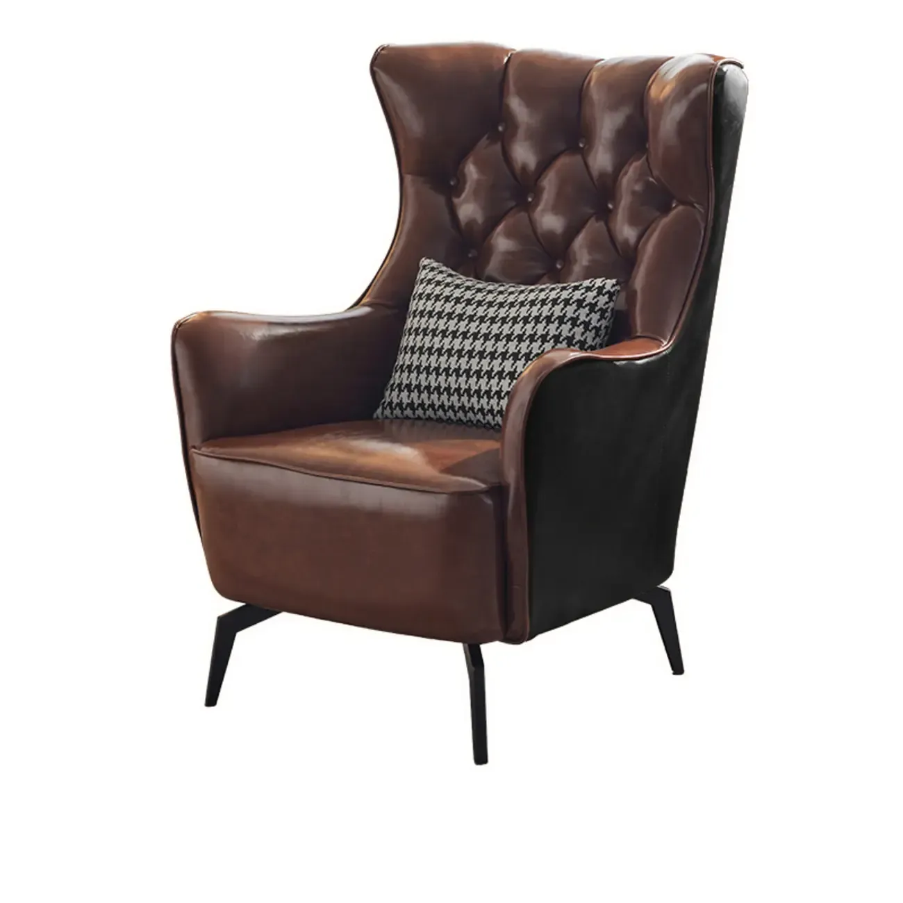 Modern Oiled Leather Tufted Wingback Accent Chair with Arms Image - 9
