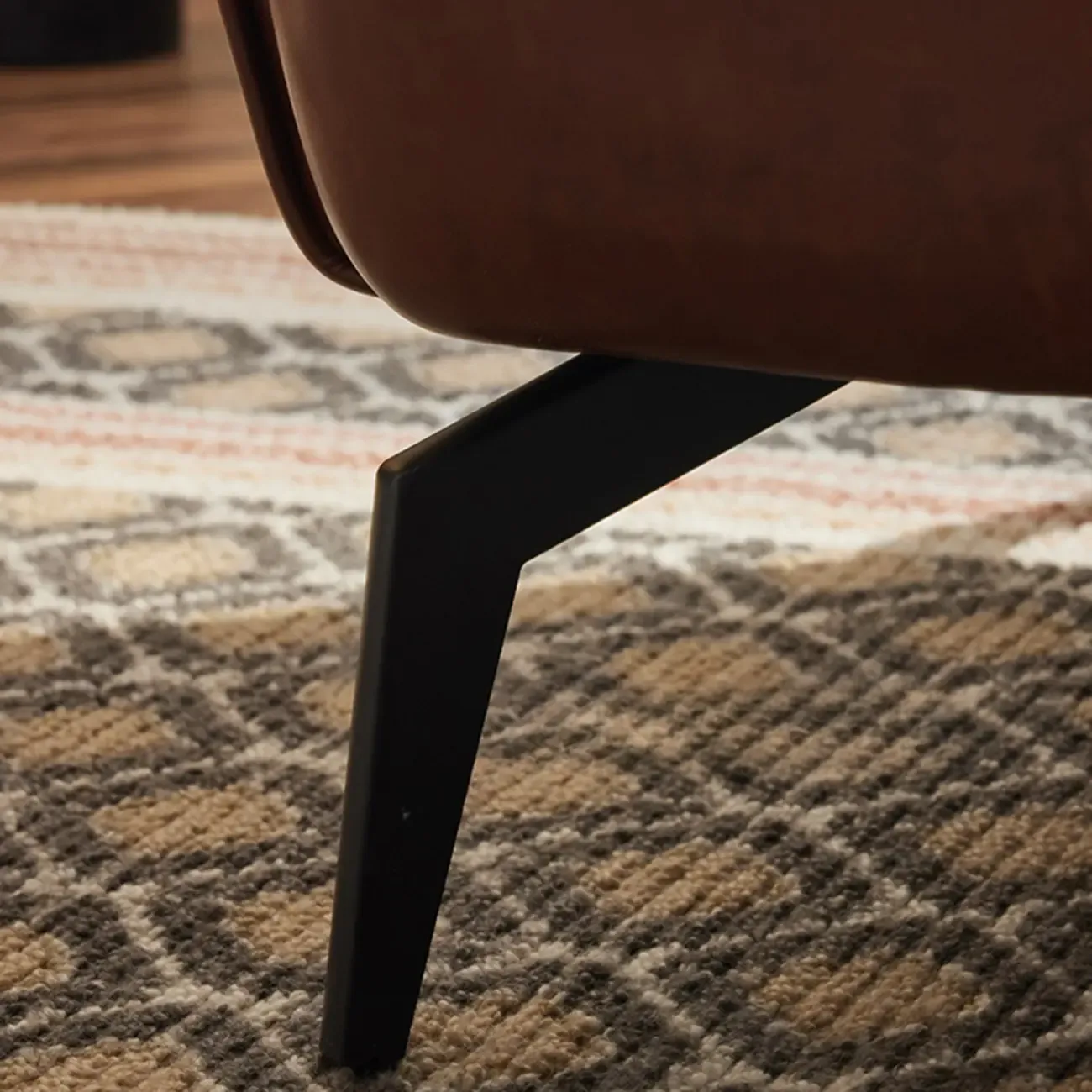 Modern Oiled Leather Tufted Wingback Accent Chair with Arms Image - 10