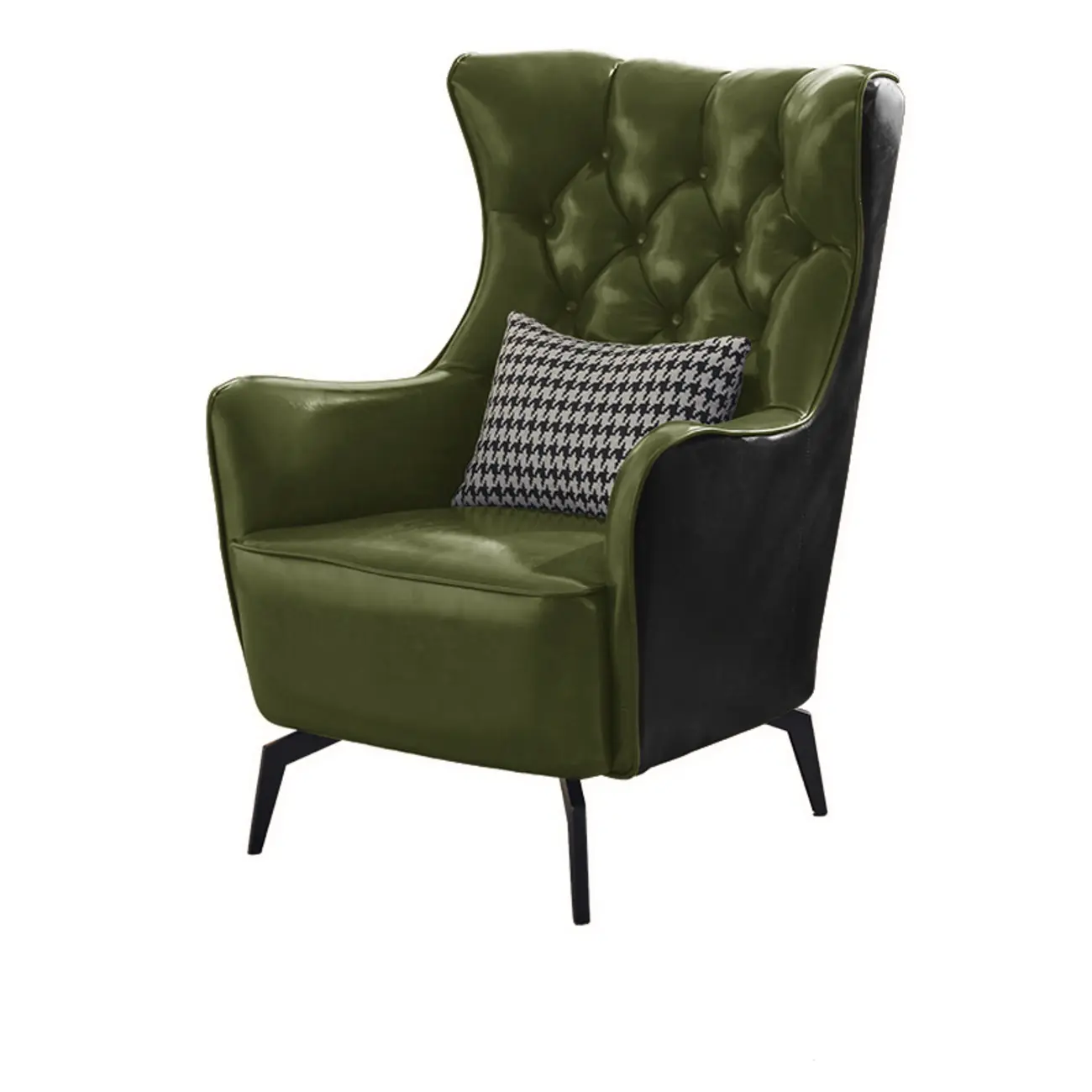 Modern Oiled Leather Tufted Wingback Accent Chair with Arms Image - 11 | homeyfad