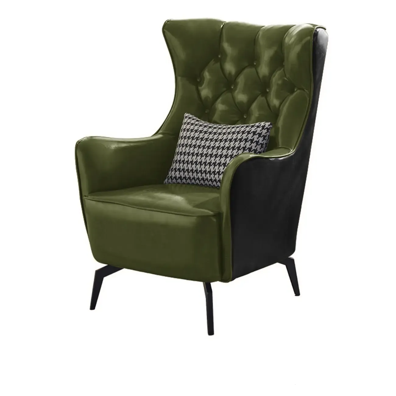 Modern Oiled Leather Tufted Wingback Accent Chair with Arms Image - 11