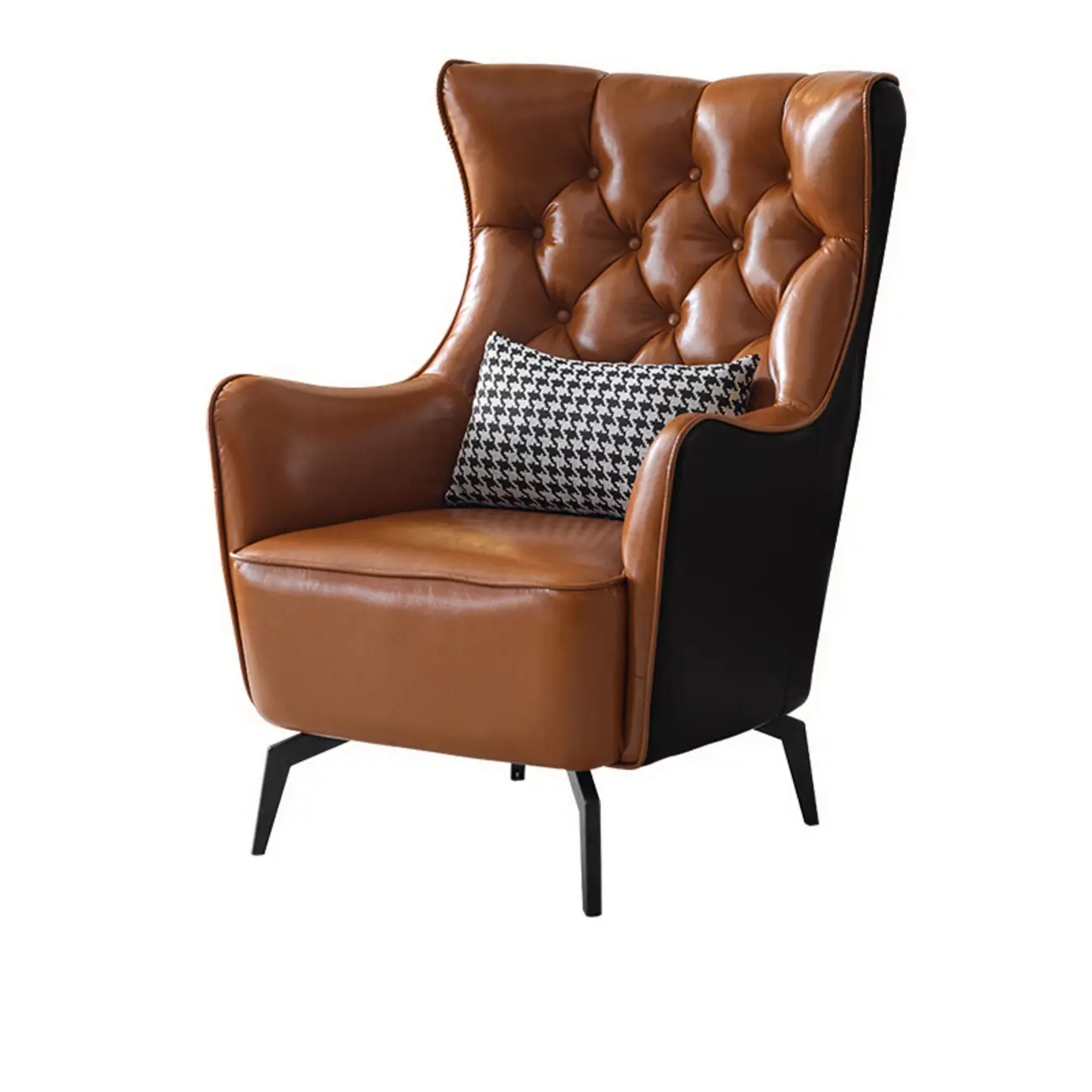 Modern Oiled Leather Tufted Wingback Accent Chair with Arms Image - 13 | homeyfad