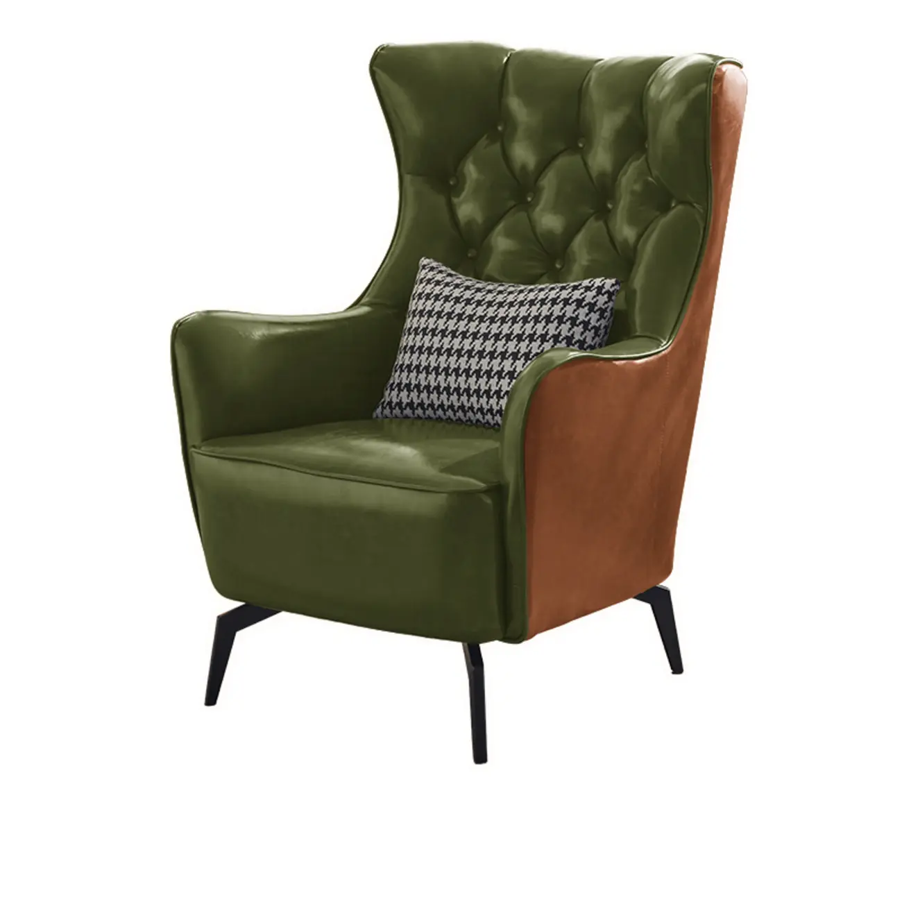 Modern Oiled Leather Tufted Wingback Accent Chair with Arms Image - 14 | homeyfad