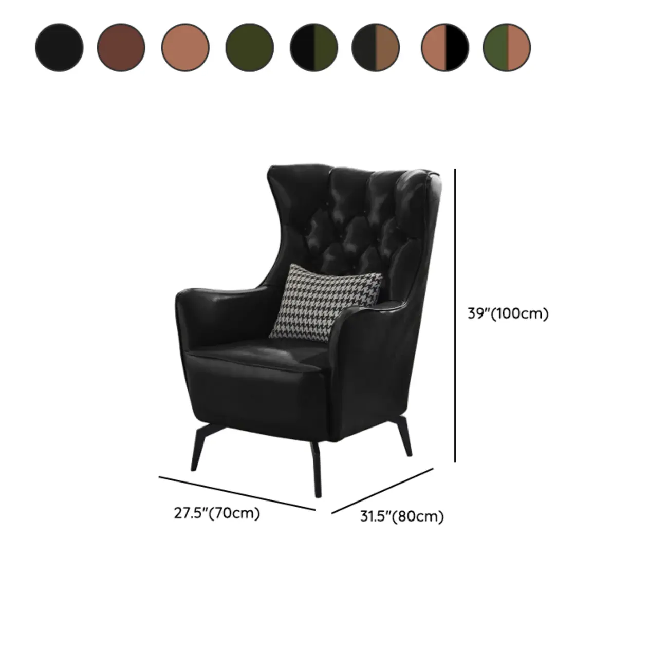 Modern Oiled Leather Tufted Wingback Accent Chair with Arms #size | homeyfad