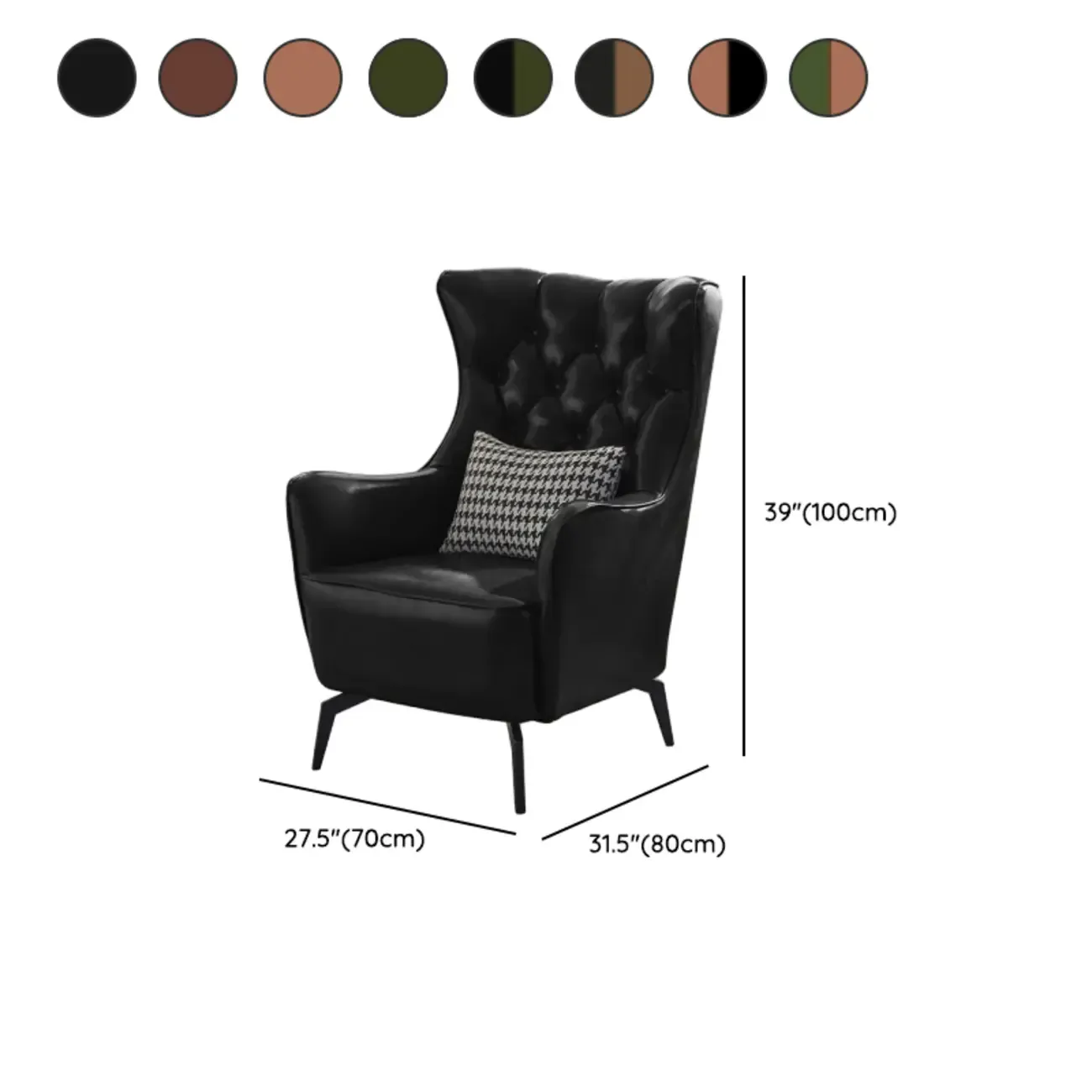 Modern Oiled Leather Tufted Wingback Accent Chair with Arms #size