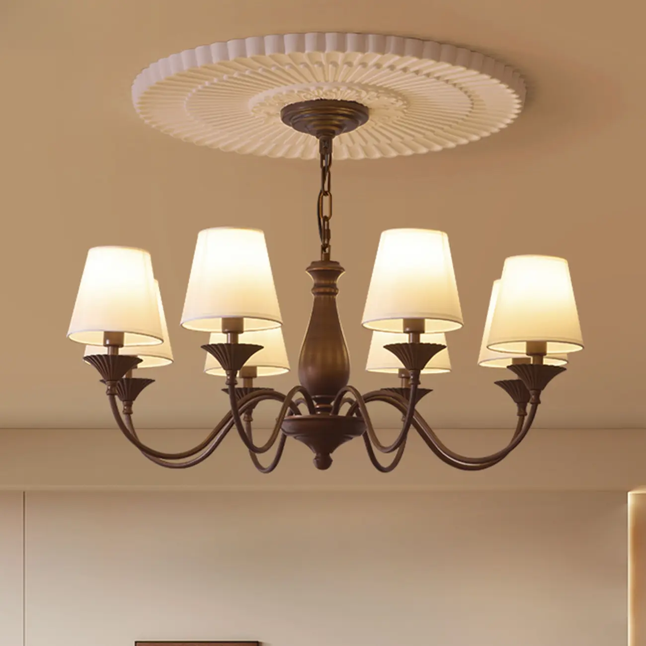 Traditional 8 Lights Barrel Metal and Fabric Chandelier Image - 1 | homeyfad