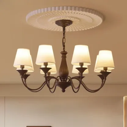 Traditional 8 Lights Barrel Metal and Fabric Chandelier Image - 1