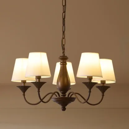 Traditional 8 Lights Barrel Metal and Fabric Chandelier Image - 2
