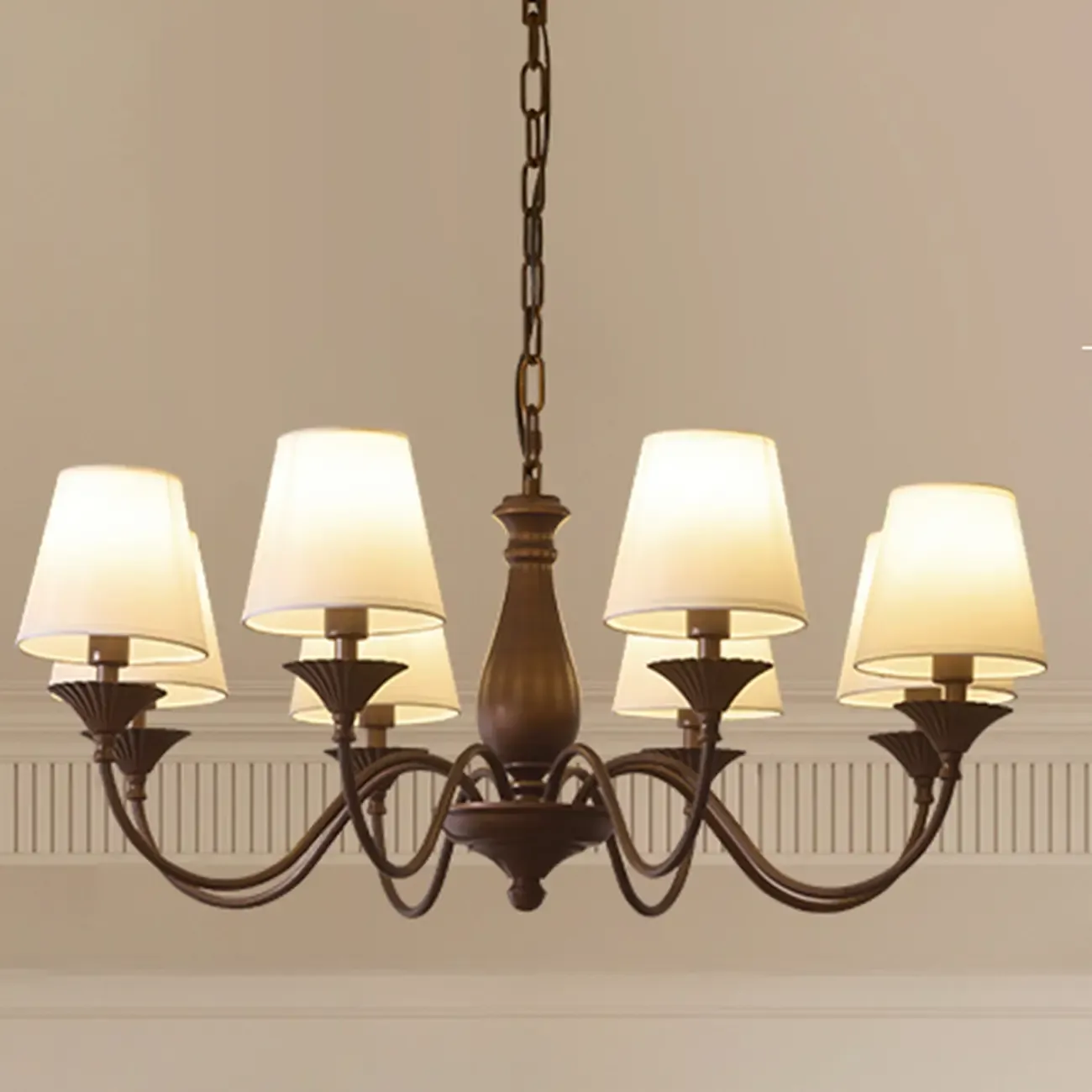 Traditional 8 Lights Barrel Metal and Fabric Chandelier Image - 3