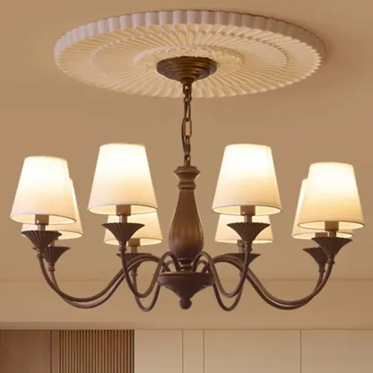 Traditional 8 Lights Barrel Metal and Fabric Chandelier Image - 6