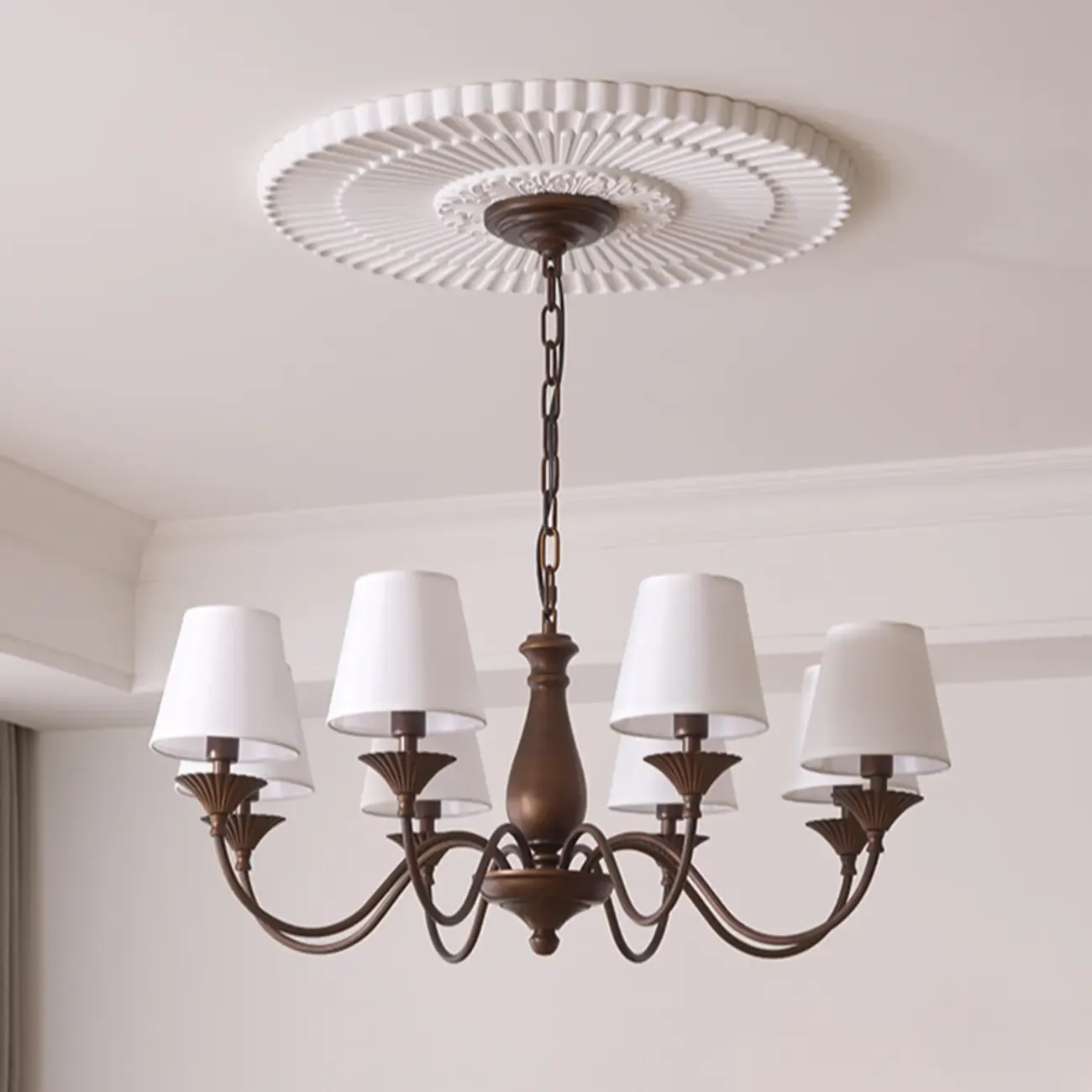 Traditional 8 Lights Barrel Metal and Fabric Chandelier Image - 7