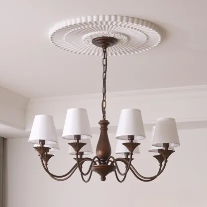 Traditional 8 Lights Barrel Metal and Fabric Chandelier Image - 7