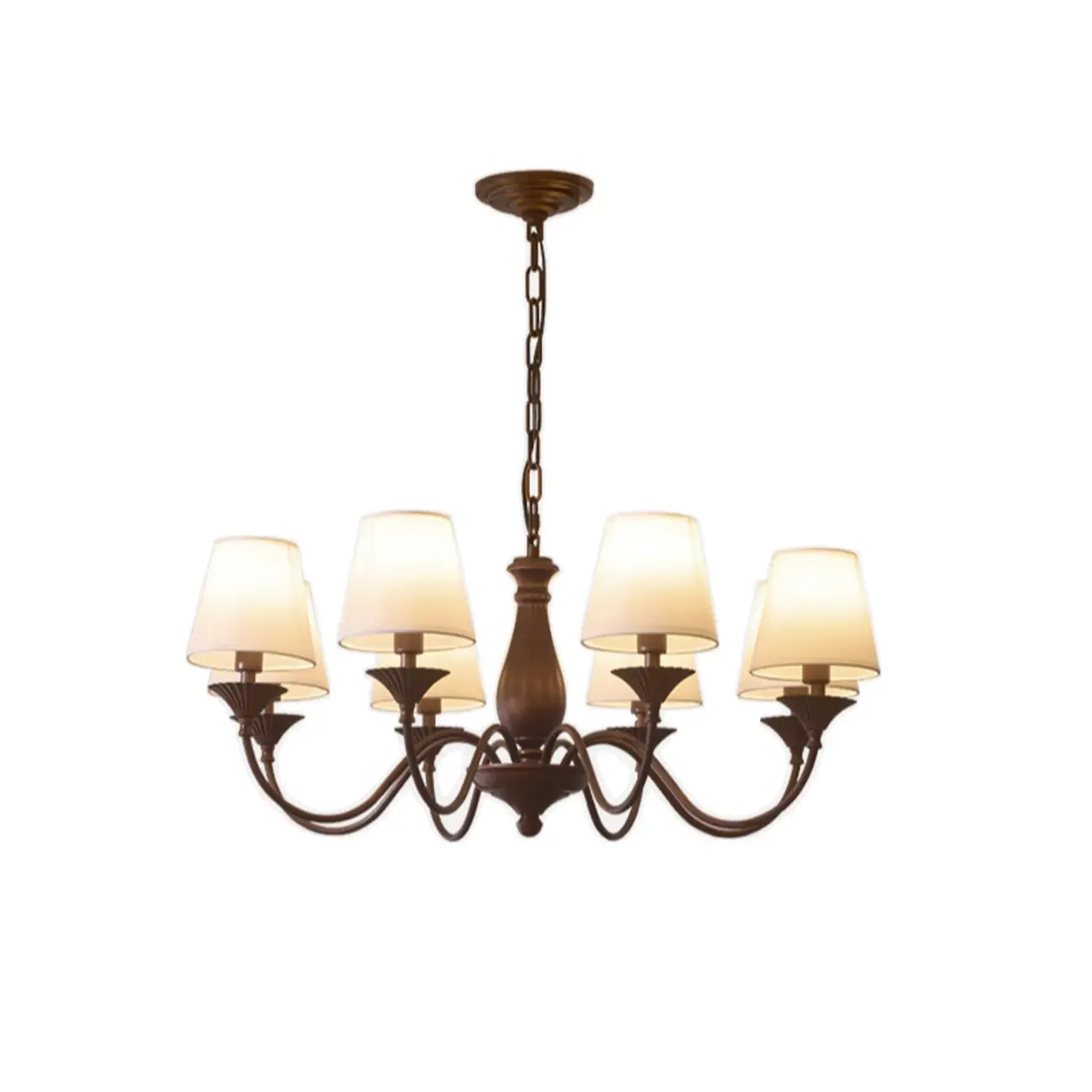 Traditional 8 Lights Barrel Metal and Fabric Chandelier Image - 8