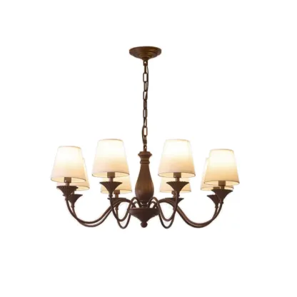 Traditional 8 Lights Barrel Metal and Fabric Chandelier Image - 8