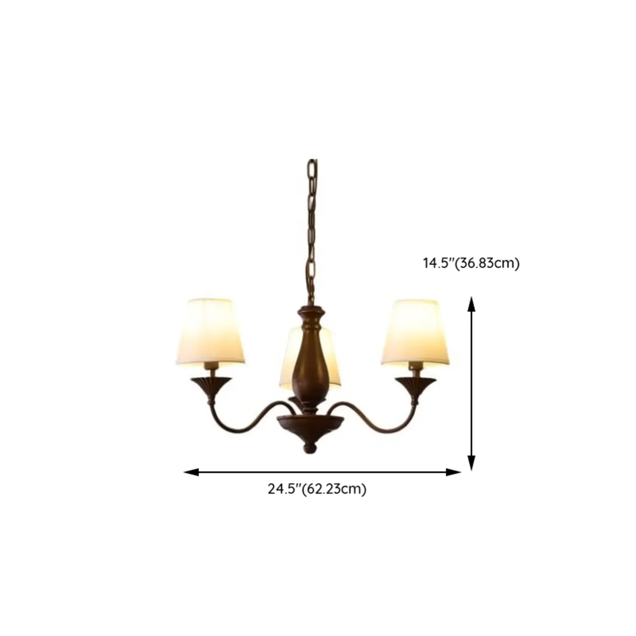 Traditional 8 Lights Barrel Metal and Fabric Chandelier #size