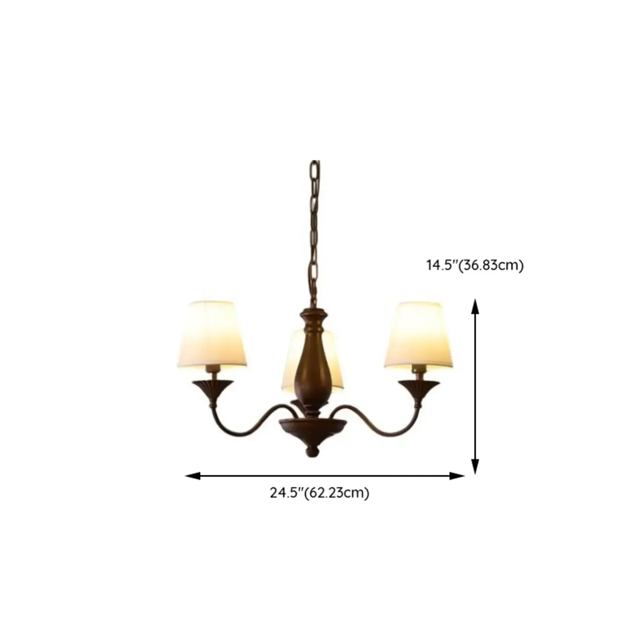 Traditional 8 Lights Barrel Metal and Fabric Chandelier #size