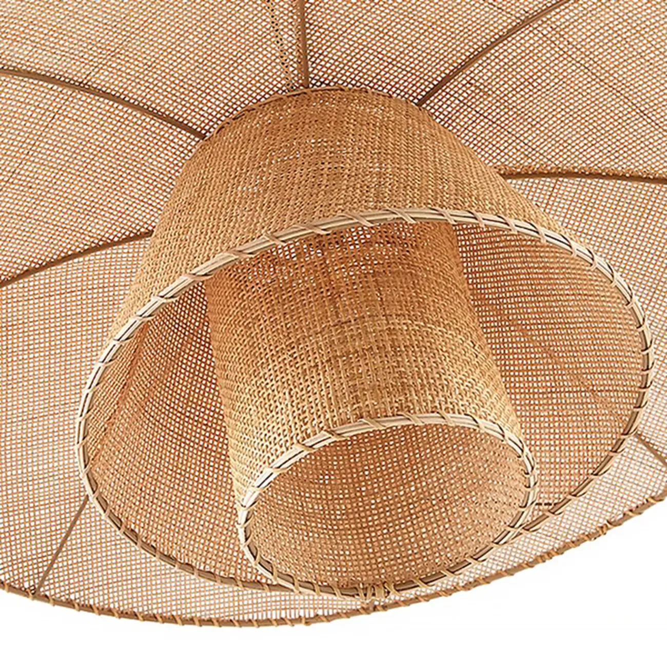 Oriental Rattan Beige Tiered Pendant Light Kitchen Island  Image - 5